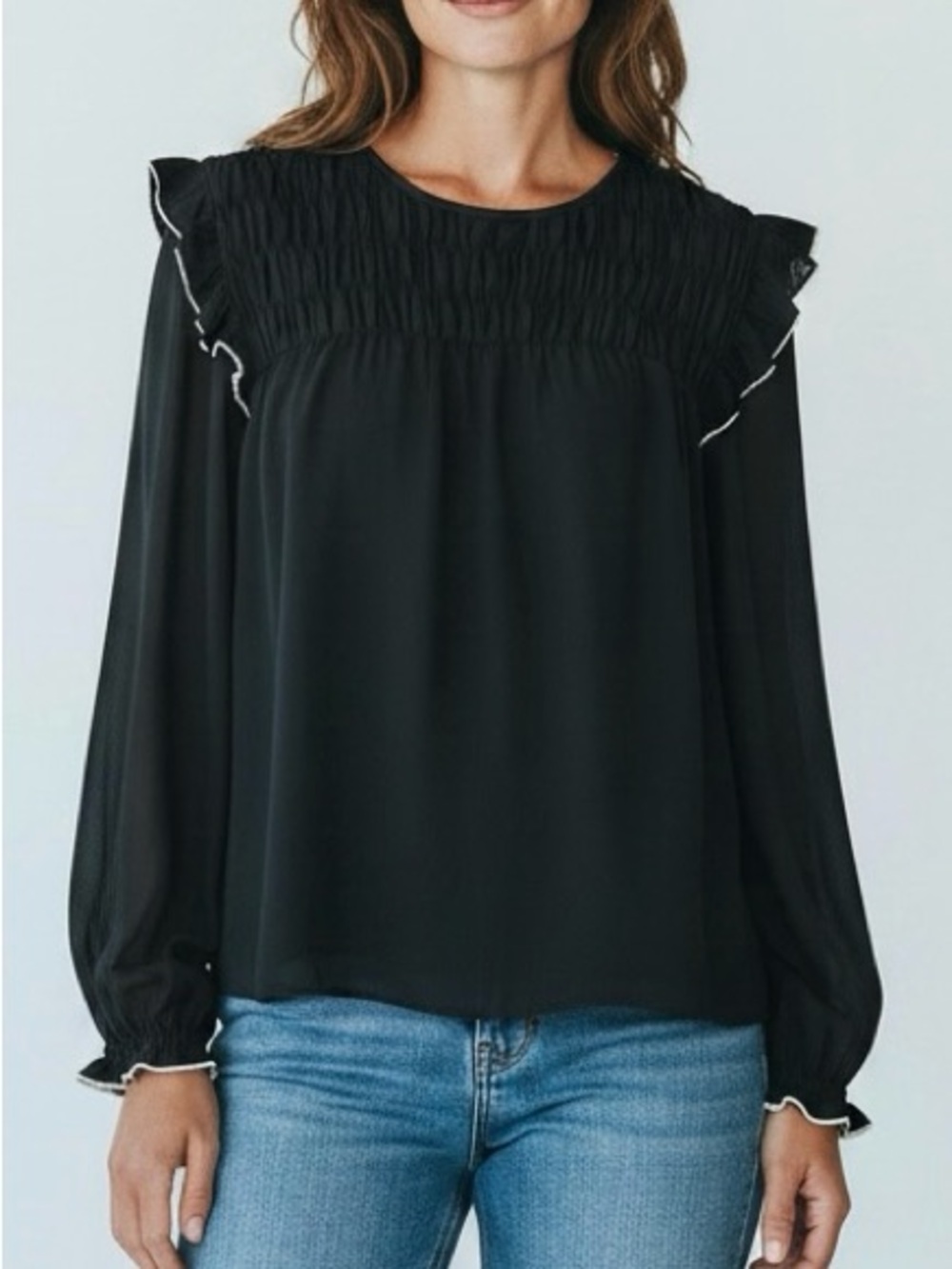 LOFT Smocked Ruffle Long Sleeve Blouse